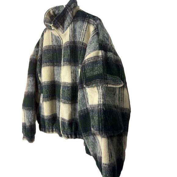 Cotton On M/L Green Check Plaid Jacket Sherpa Lined Full Zip Jacket - Picture 3 of 7